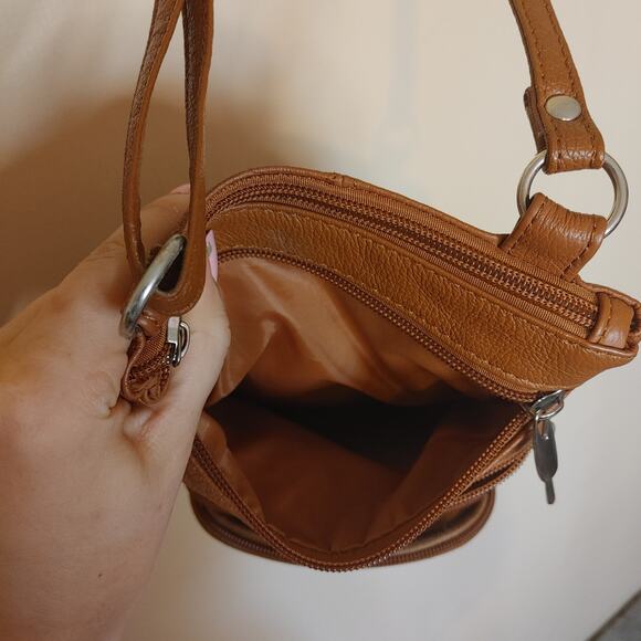 Brown Crossbody Satchel Zipper Pockets Bag Adjustable Strap Travel - Picture 8 of 13